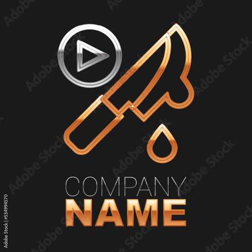 Line Thriller movie icon isolated on black background. Bloody knife. Suspenseful cinema genre, survival horror. Shocking films with gore and violence. Colorful outline concept. Vector