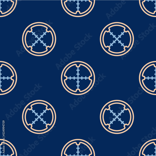 Line Sniper optical sight icon isolated seamless pattern on blue background. Sniper scope crosshairs. Vector