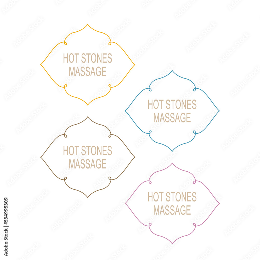 Hot Stones Massage Ornamental Labels Set Isolated on White