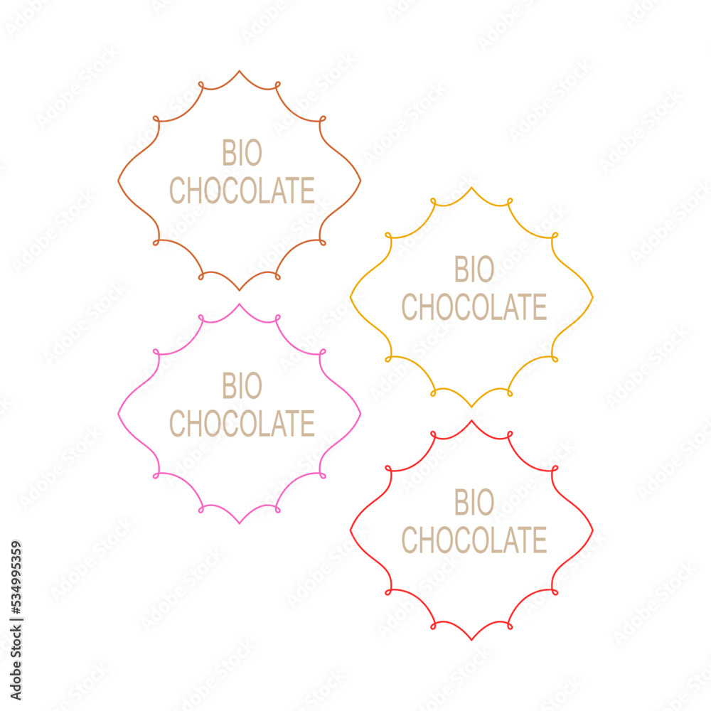 Colored Ornamental Bio Chocolate Labels ( Yellow, Pink, Brown, Red ) Isolated on White