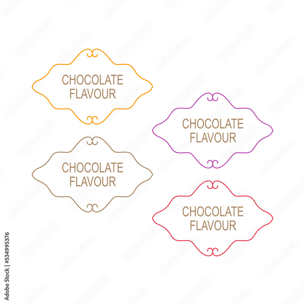 Colored Ornamental Labels Chocolate Flavour isolated On White