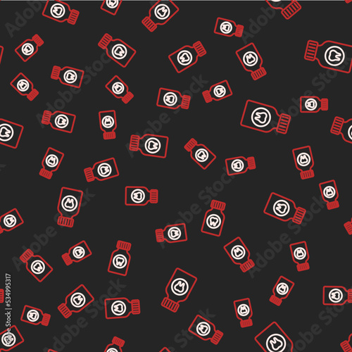 Line Toothache painkiller tablet icon isolated seamless pattern on black background. Tooth care medicine. Capsule pill and drug. Pharmacy design. Vector