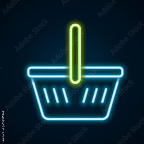 Glowing neon line Shopping basket icon isolated on black background. Online buying concept. Delivery service sign. Shopping cart symbol. Colorful outline concept. Vector