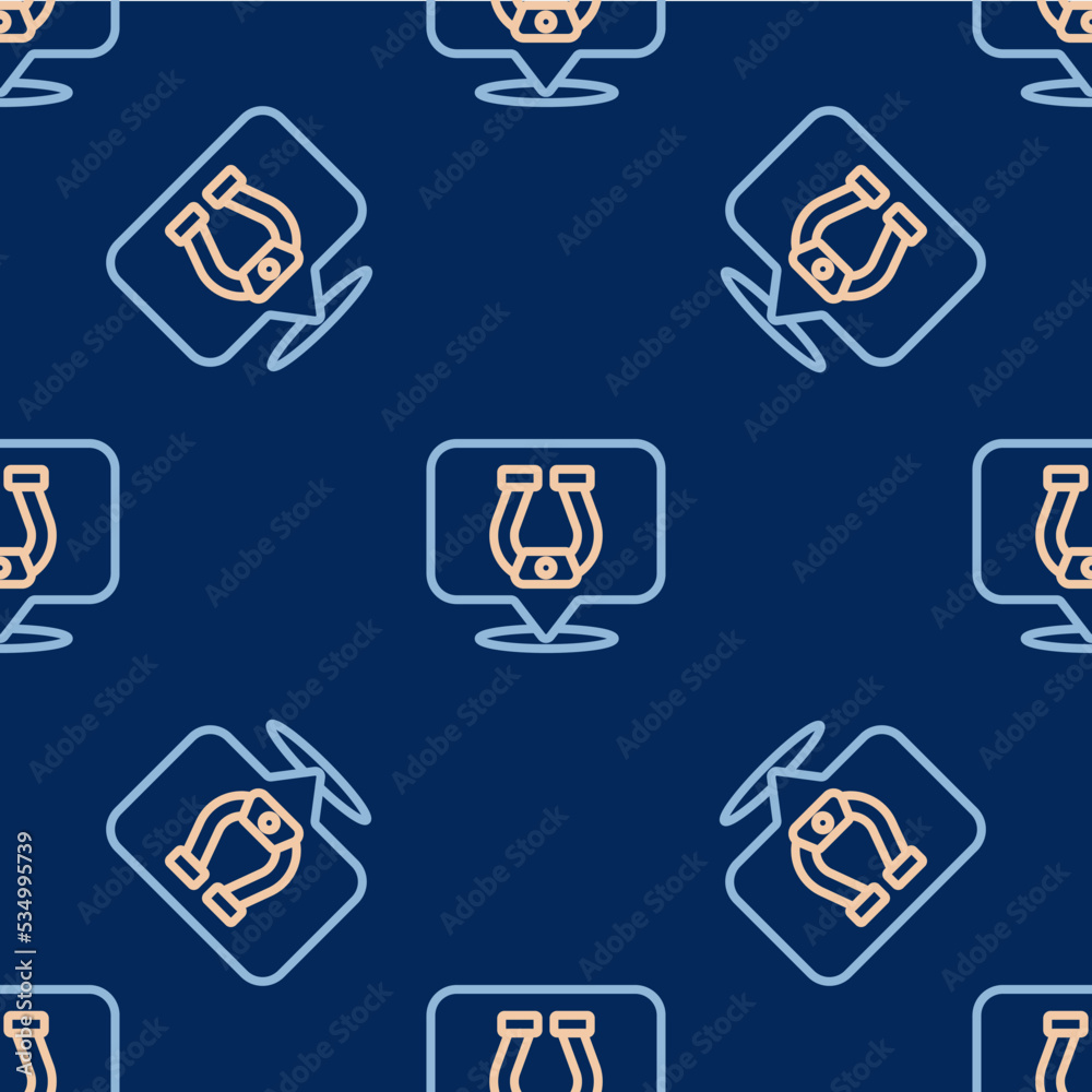 Line Horseshoe icon isolated seamless pattern on blue background. Vector