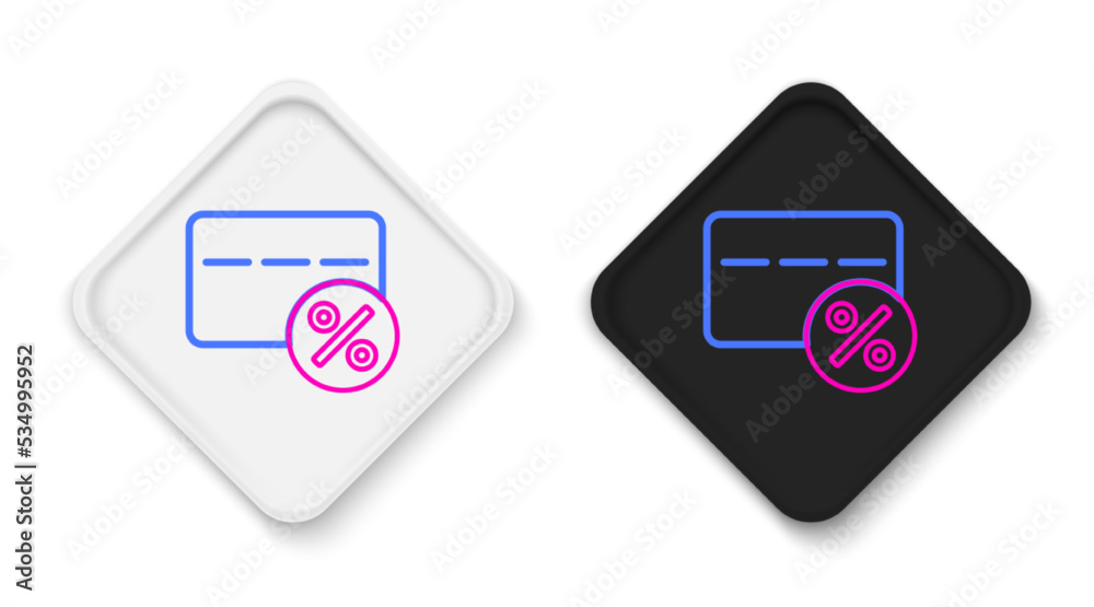 Line Discount card with percent icon isolated on white background. Loyalty points card. Colorful outline concept. Vector