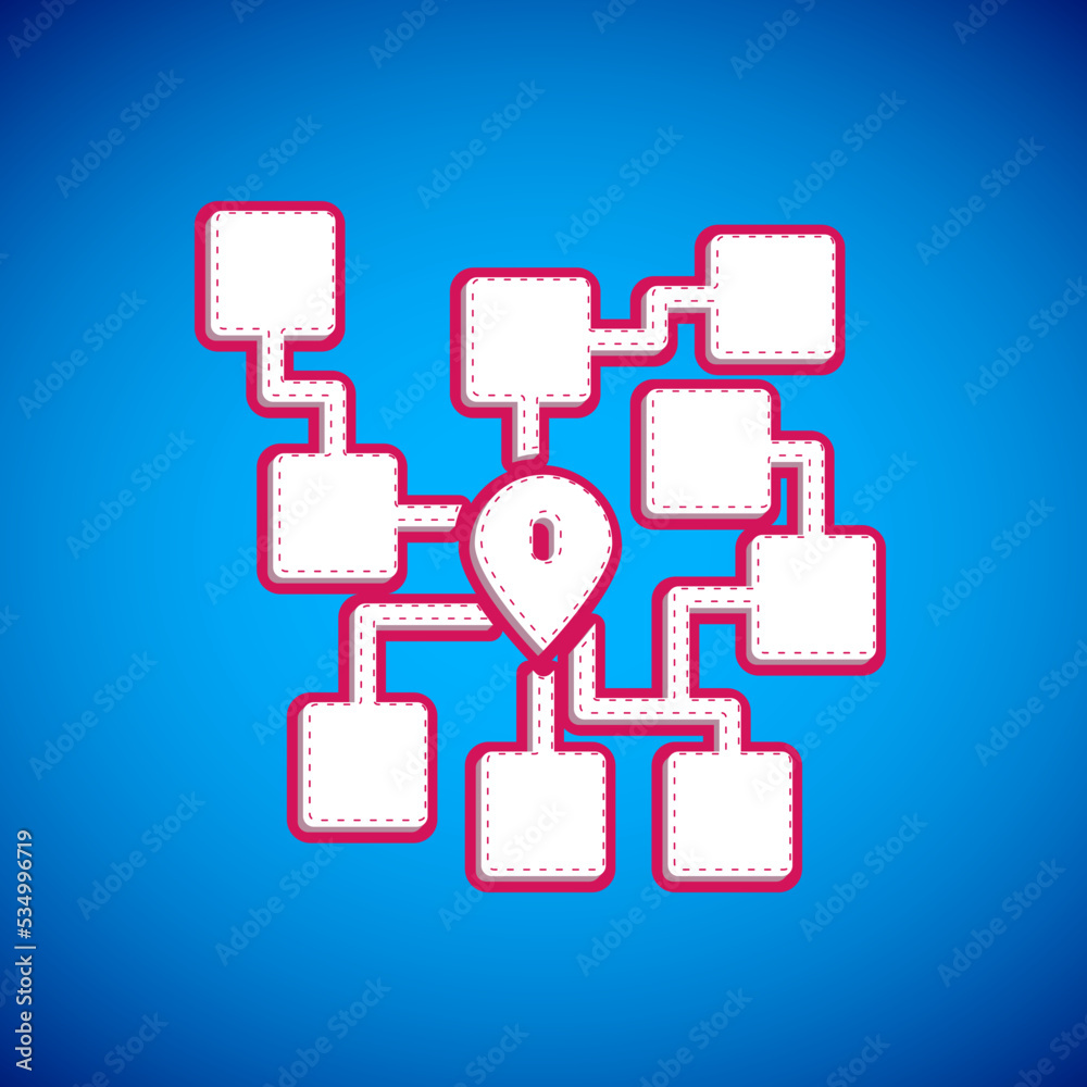 White Neural network icon isolated on blue background. Artificial intelligence AI. Vector White Neural network icon isolated on blue background. Artificial intelligence AI. Vector