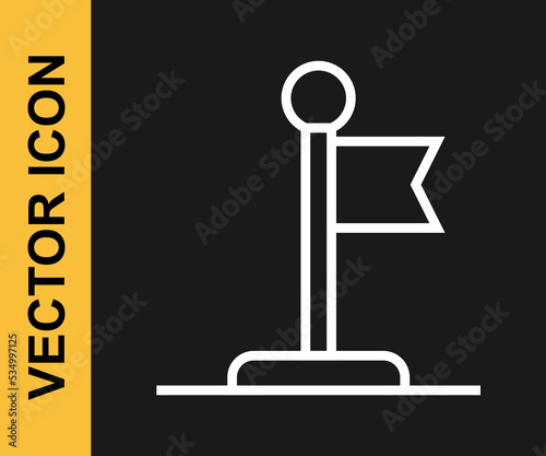 White line Flag icon isolated on black background. Victory, winning and conquer adversity concept. Vector