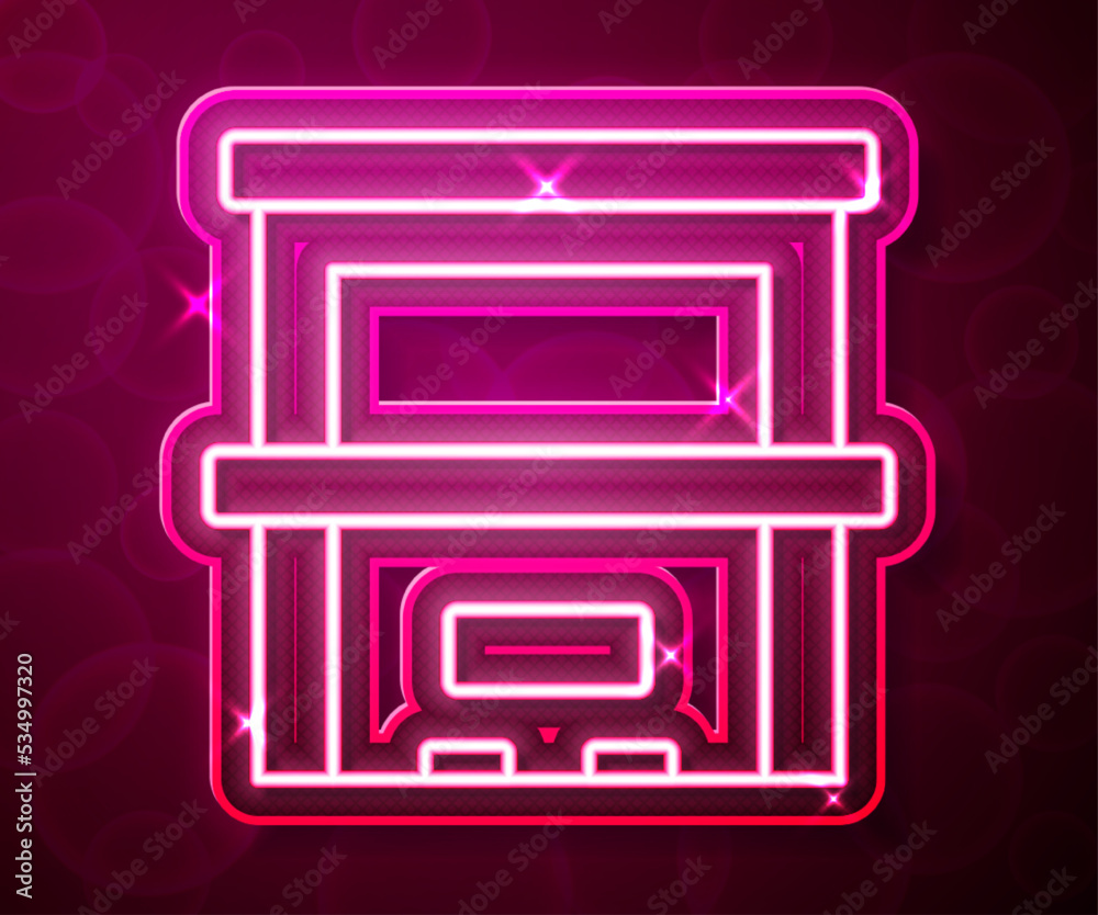 Glowing neon line Piano icon isolated on red background. Musical instrument. Vector