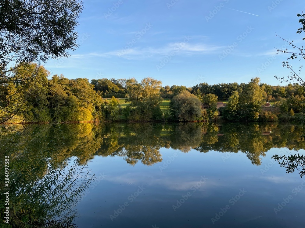 Die Bäume neben dem Beutwangsee in Nürtingen spiegeln sich im Wasser. Die Bäume neben dem Beutwangsee in Nürtingen spiegeln sich im Wasser.