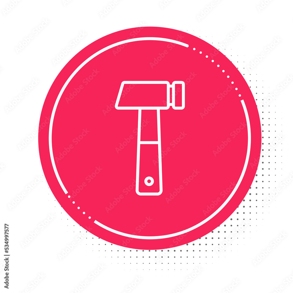 White line Hammer icon isolated on white background. Tool for repair. Red circle button. Vector White line Hammer icon isolated on white background. Tool for repair. Red circle button. Vector
