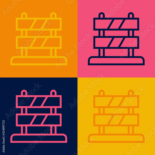 Pop art line End of railway tracks icon isolated on color background. Stop sign. Railroad buffer end to destination. Vector