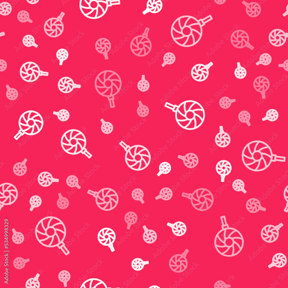White line Lollipop icon isolated seamless pattern on red background. Candy sign. Food, delicious symbol. Vector White line Lollipop icon isolated seamless pattern on red background. Candy sign. Food, delicious symbol. Vector