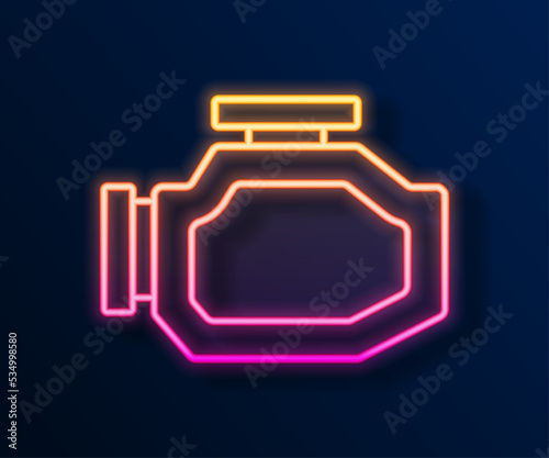 Glowing neon line Check engine icon isolated on black background. Vector