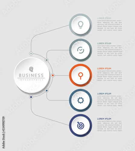 Circular Connection Steps business Infographic Template with 5 Element