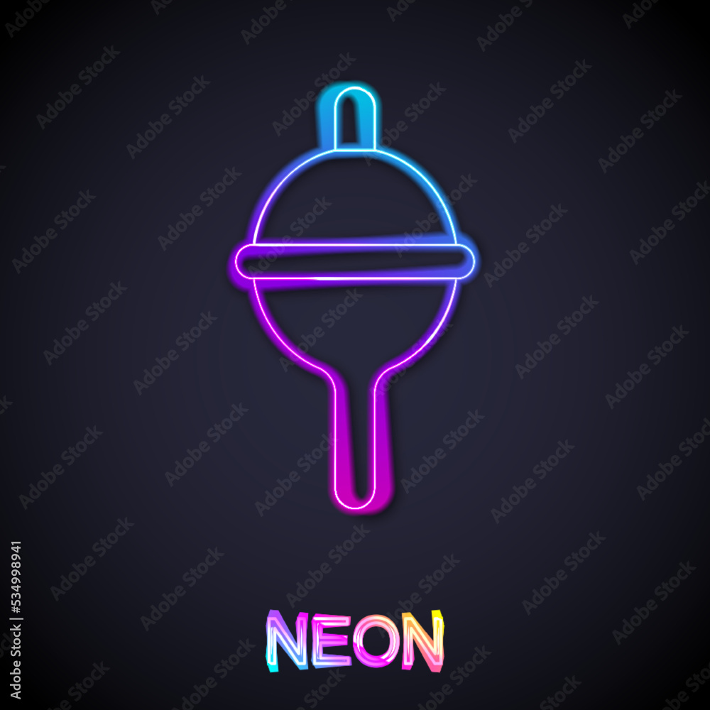 Fototapeta premium Glowing neon line Fishing float icon isolated on black background. Fishing tackle. Vector