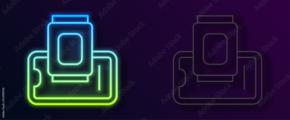 Glowing neon line Food ordering on mobile icon isolated on black background. Order by mobile phone. Restaurant food delivery concept. Vector Glowing neon line Food ordering on mobile icon isolated on black background. Order by mobile phone. Restaurant food delivery concept. Vector