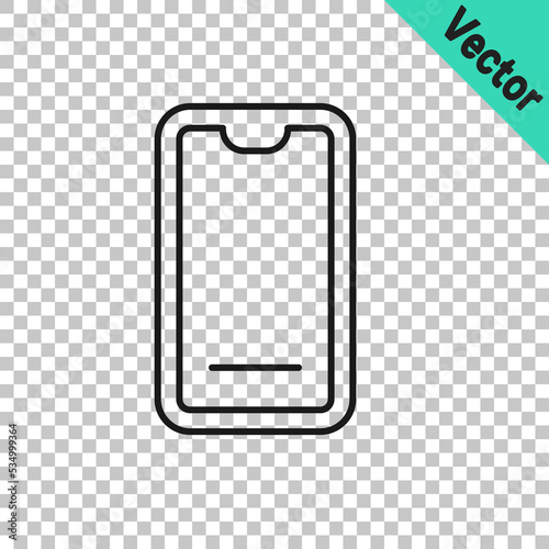 Black line Food ordering on mobile icon isolated on transparent background. Order by mobile phone. Restaurant food delivery concept. Vector