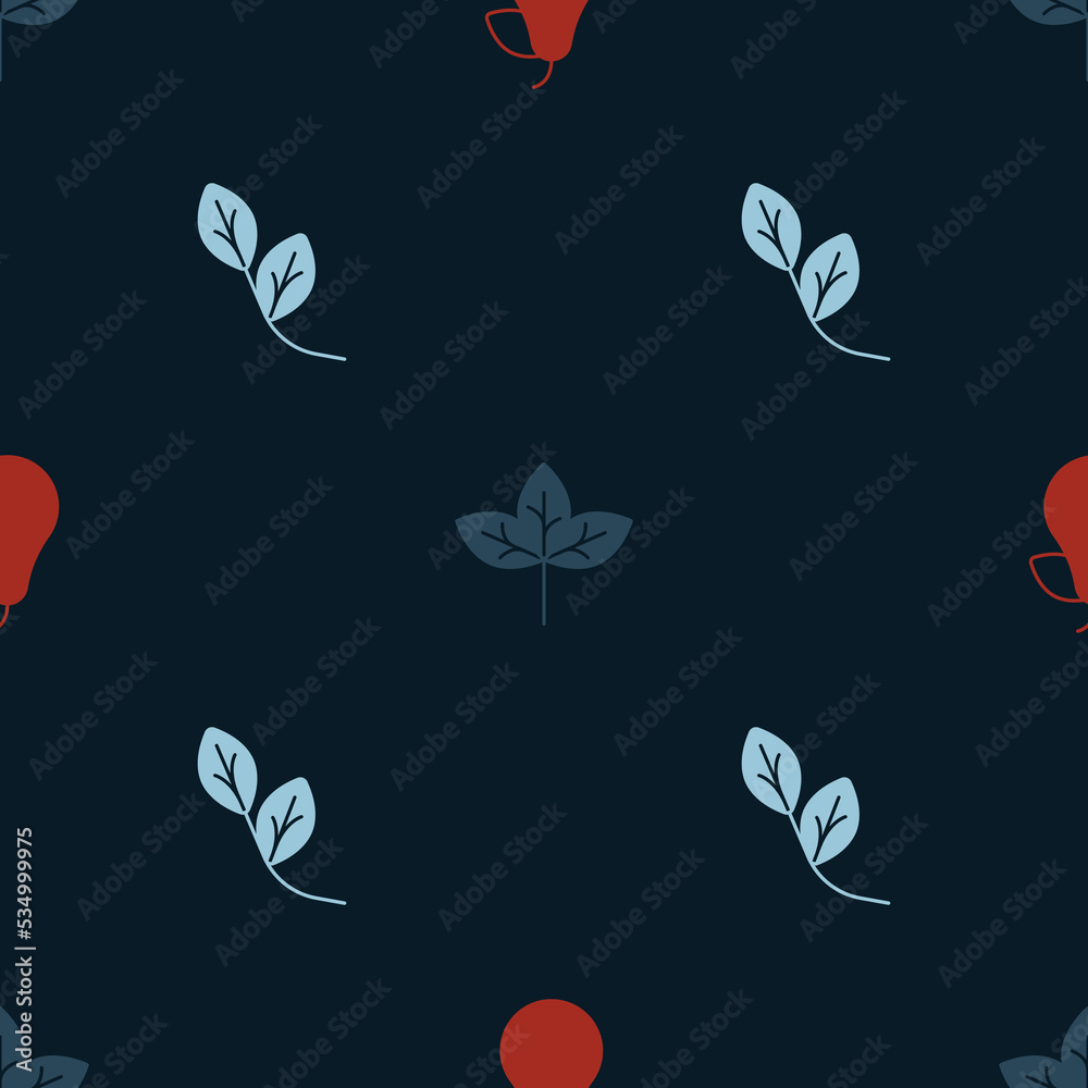 Set Pear, Leaf and on seamless pattern. Vector