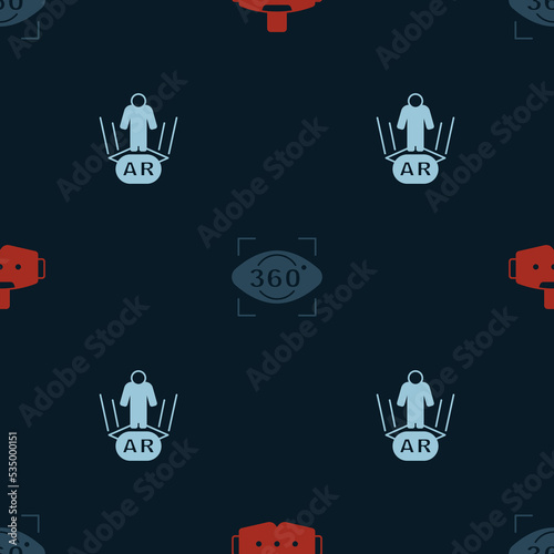 Set Virtual reality glasses  360 degree view and Augmented AR on seamless pattern. Vector