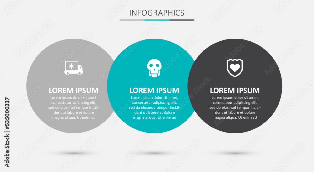 Naklejka premium Set Skull, Ambulance car and Immune system. Business infographic template. Vector