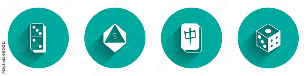 Set Domino, Game dice, Mahjong pieces and icon with long shadow. Vector Set Domino, Game dice, Mahjong pieces and icon with long shadow. Vector