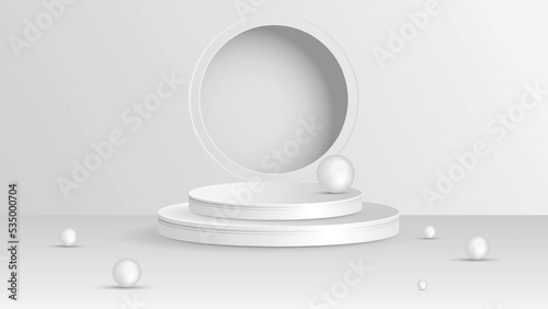 Minimal scenery with geometrical forms. white podium display product element, background vector 3d render podium. stand cosmetic products. 3d vector illustration. © jirawatp