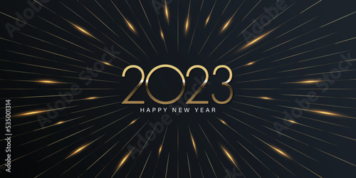 2023 Happy New Year elegant design - vector illustration of golden 2023 logo numbers on black background - perfect typography for 2023 save the date luxury designs and new year celebration.