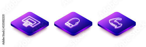 Set Isometric line Basketball backboard, Boxing glove and Bodybuilder showing his muscles icon. Vector