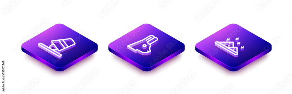 Set Isometric line Game thimbles, Rabbit with ears and Magic powder icon. Vector Set Isometric line Game thimbles, Rabbit with ears and Magic powder icon. Vector