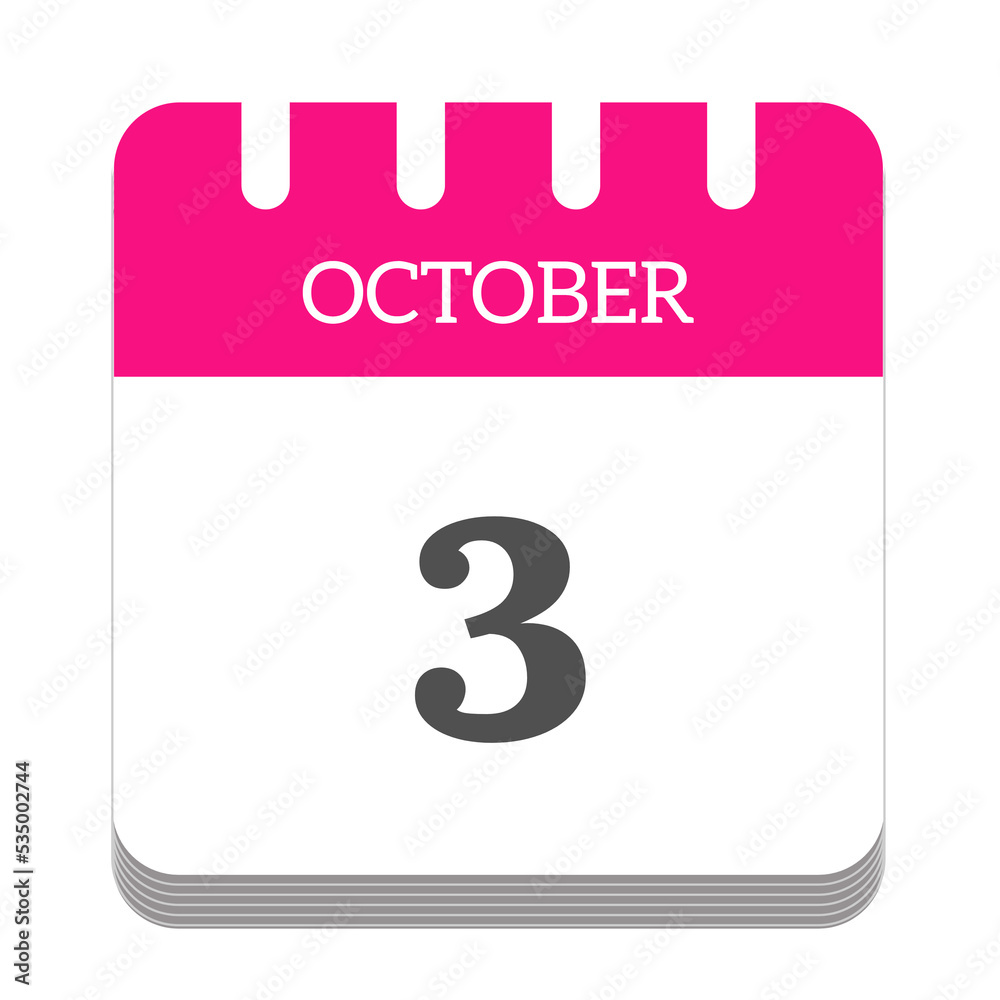 October 3 calendar flat icon