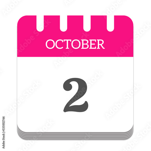 October 2 calendar flat icon