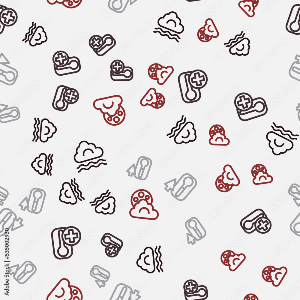 Set line Fog and cloud, Thermometer, and Cloud with moon on seamless pattern. Vector Set line Fog and cloud, Thermometer, and Cloud with moon on seamless pattern. Vector