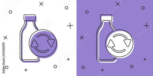 Set Recycling plastic bottle icon isolated on white and purple background. Vector