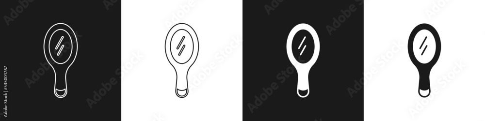 Set Hand mirror icon isolated on black and white background. Vector Set Hand mirror icon isolated on black and white background. Vector