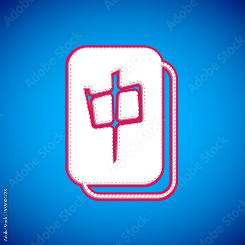 White Mahjong pieces icon isolated on blue background. Chinese mahjong red dragon game emoji. Vector