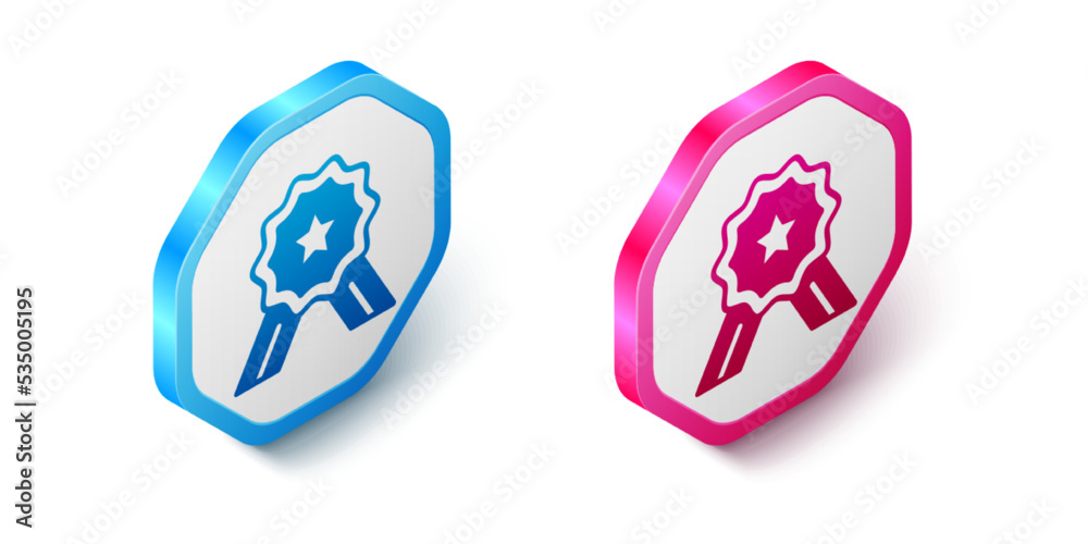 Isometric Five stars customer product rating review icon isolated on white background. Favorite, best rating, award symbol. Hexagon button. Vector Isometric Five stars customer product rating review icon isolated on white background. Favorite, best rating, award symbol. Hexagon button. Vector