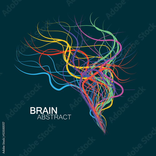 Abstract colorful brain with chaotic lines. Vector