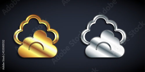 Gold and silver Cloud icon isolated on black background. Long shadow style. Vector