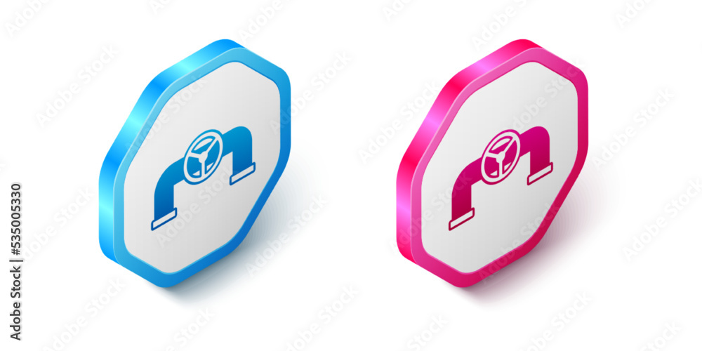 Isometric Oil pipe with valve icon isolated on white background. Hexagon button. Vector Isometric Oil pipe with valve icon isolated on white background. Hexagon button. Vector