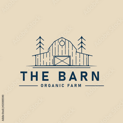barn and tree line art logo, icon and symbol, vector illustration design