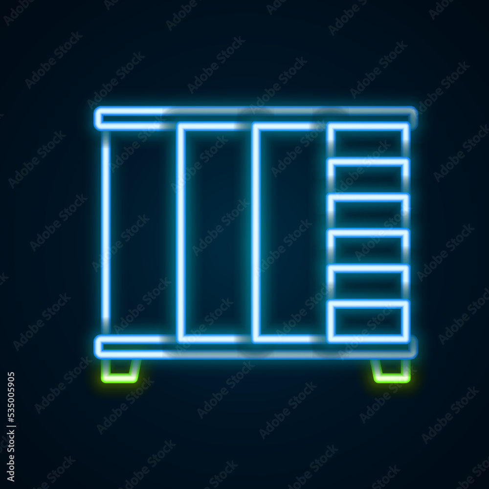 Glowing neon line Wardrobe icon isolated on black background. Cupboard sign. Colorful outline concept. Vector Glowing neon line Wardrobe icon isolated on black background. Cupboard sign. Colorful outline concept. Vector
