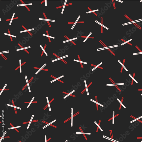 Line Crossed billiard cues icon isolated seamless pattern on black background. Vector