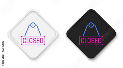 Line Hanging sign with text Closed icon isolated on white background. Business theme for cafe or restaurant. Colorful outline concept. Vector
