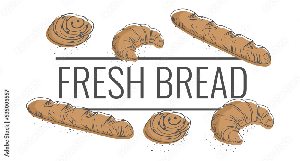 Fresh bread. Bread vector hand drawn set illustration in graphic style. Vector hand drawn vintage engraving illustration for poster, label and menu bakery shop Fresh bread. Bread vector hand drawn set illustration in graphic style. Vector hand drawn vintage engraving illustration for poster, label and menu bakery shop