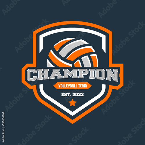 Volleyball championship logo, emblem, icons, designs templates with volleyball ball and shield