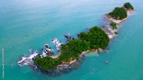 Aerial footage view of Pulau Ular or Snake Island in Langkawi Island Malaysia