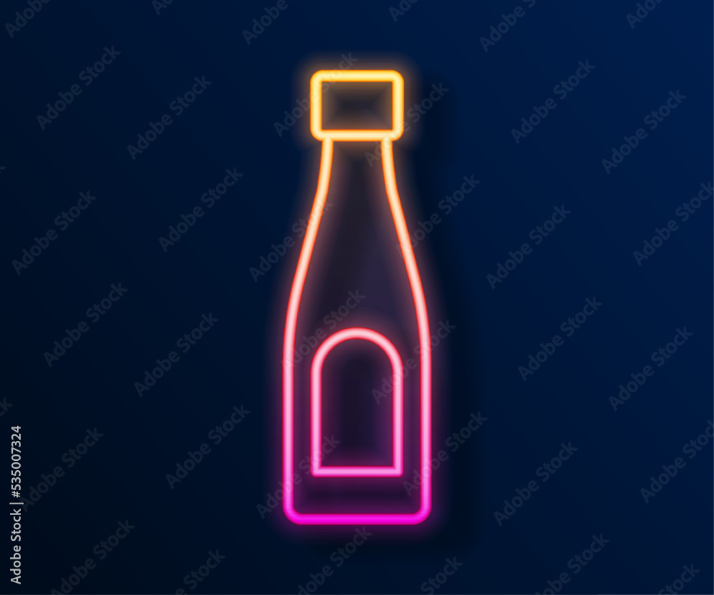 Glowing neon line Bottle of water icon isolated on black background. Soda aqua drink sign. Vector Glowing neon line Bottle of water icon isolated on black background. Soda aqua drink sign. Vector