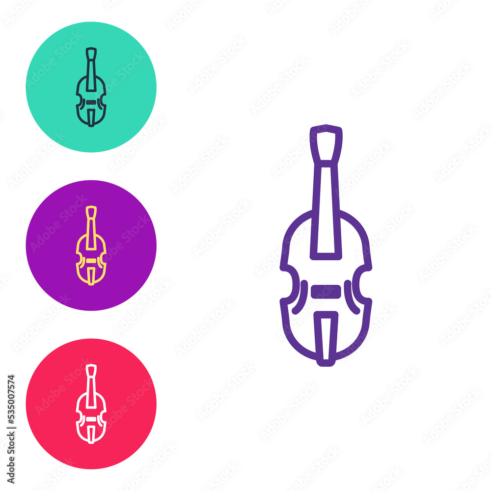 Set line Violin icon isolated on white background. Musical instrument. Set icons colorful. Vector