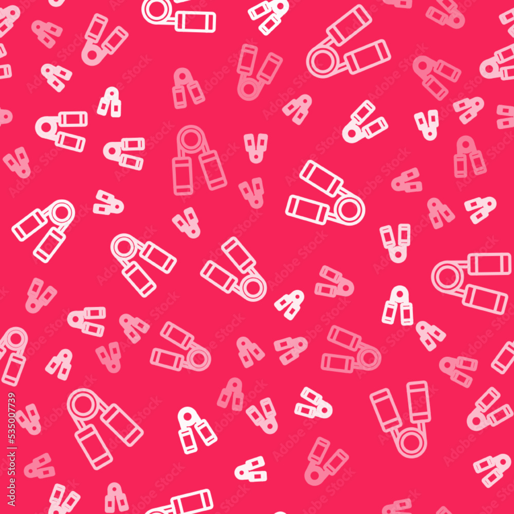 White line Sport expander icon isolated seamless pattern on red background. Sport equipment. Vector White line Sport expander icon isolated seamless pattern on red background. Sport equipment. Vector