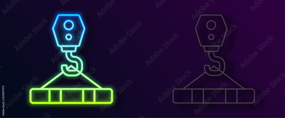 Glowing neon line Crane hook icon isolated on black background. Industrial hook icon. Vector Glowing neon line Crane hook icon isolated on black background. Industrial hook icon. Vector
